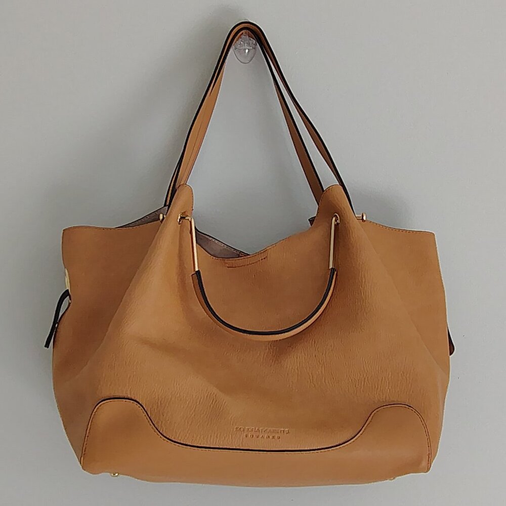 Sondra Roberts Squared Large Faux Leather shoulder bag - Tan /gold dual hand